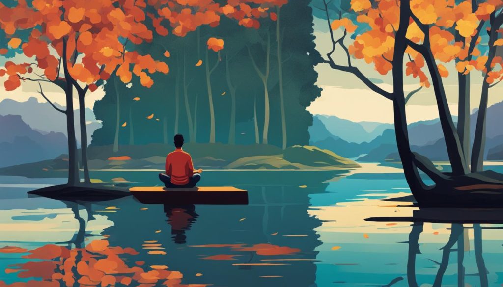 An image featuring a serene landscape with a person meditating under a tree, symbolizing mental health and stress relief.